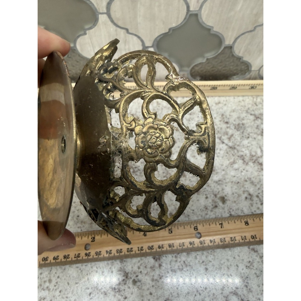Vintage Brass Pillar Candle Holder Flower Embossed 4.5" Cottage Core Decor - Picture 6 of 6